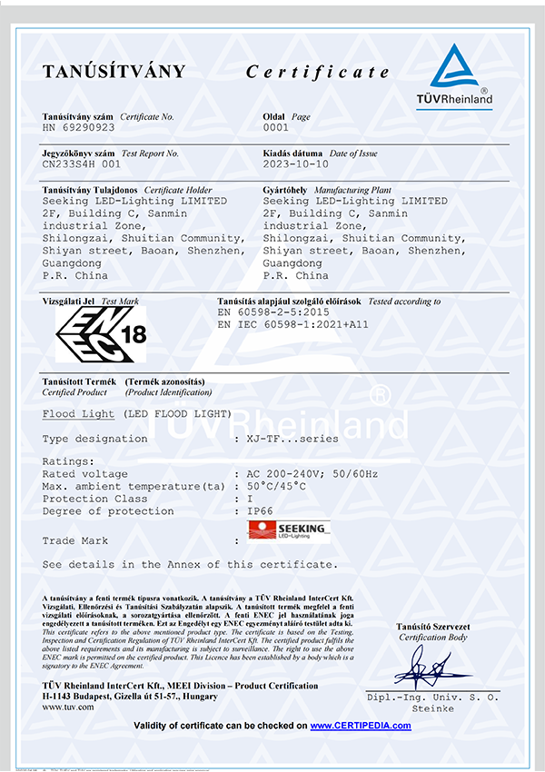 SEEKING LED-Lighting Products Certifications