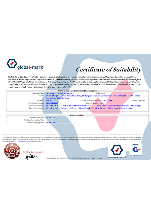 SEEKING LED-Lighting Products Certifications