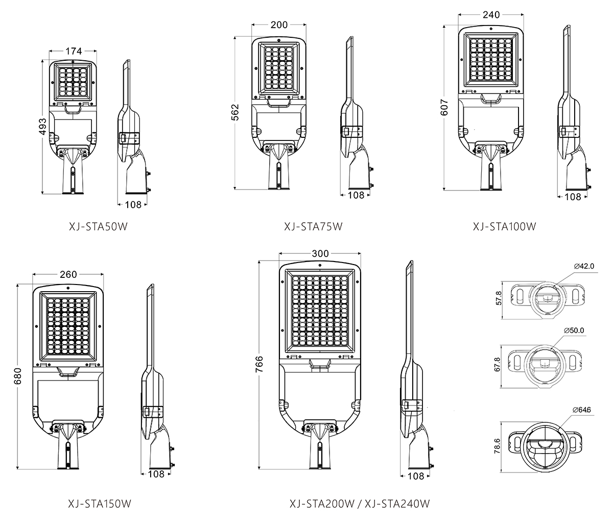 STA SERIES LED Street Light Dimension