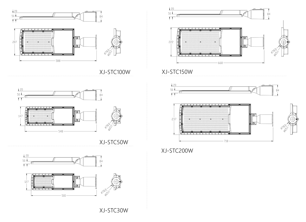 STC SERIES  LED Street Light Dimension