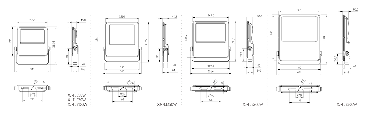 FLE SERIES LED Flood Light Dimension
