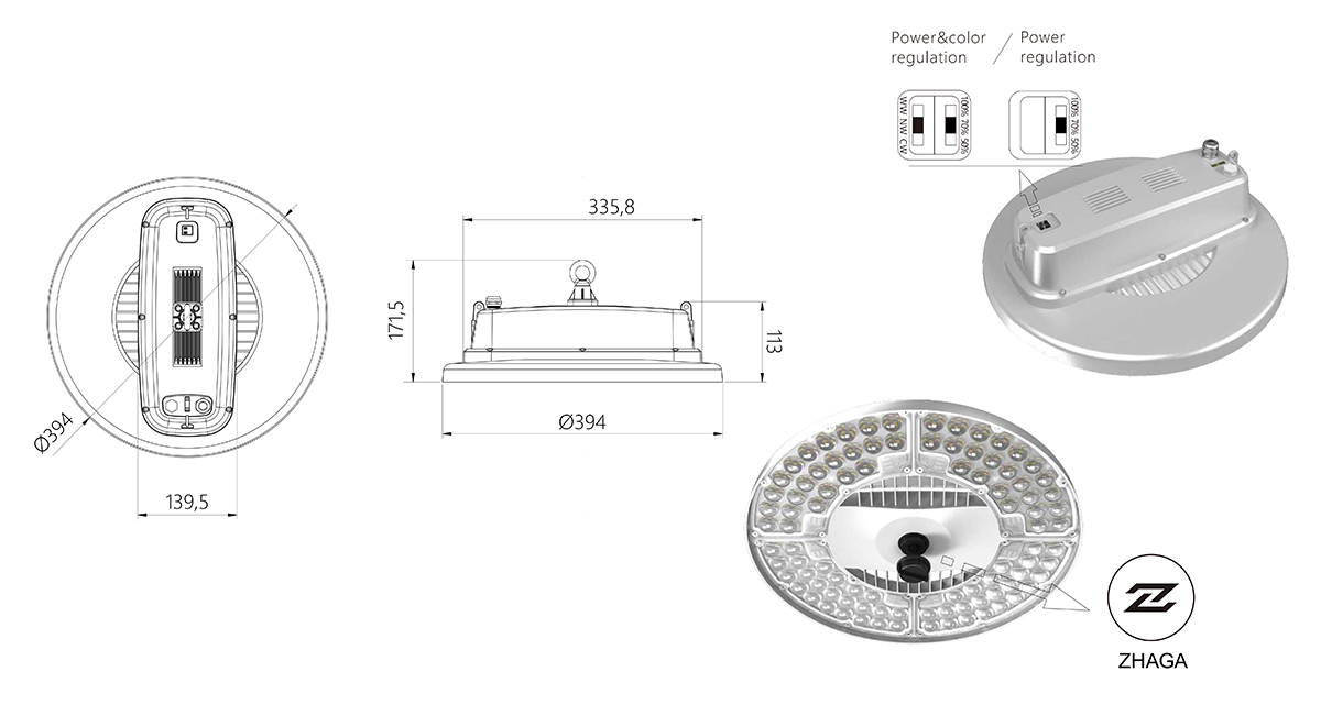 HB15(GLE) SERIES LED High Bay Light Dimension