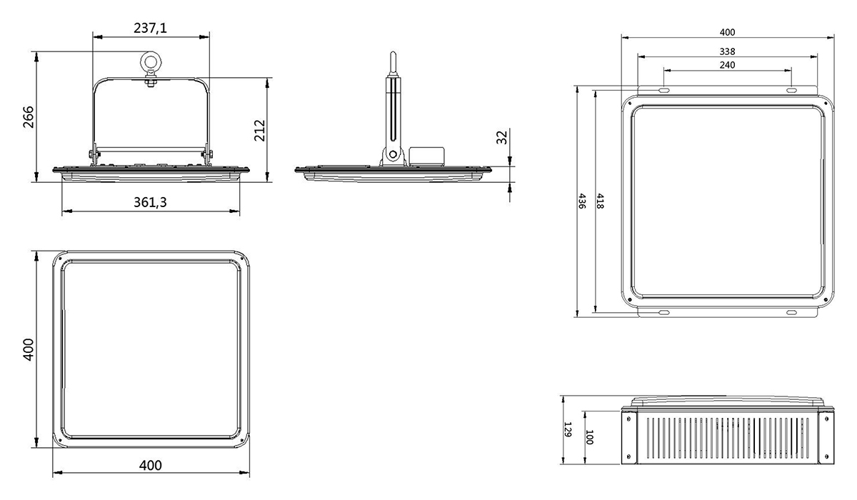 GSL SERIES LED High Bay Light Dimension
