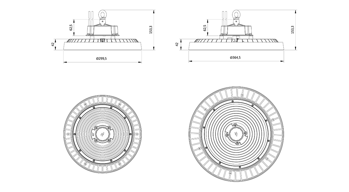 HBC-T SERIES LED High Bay Light Dimension